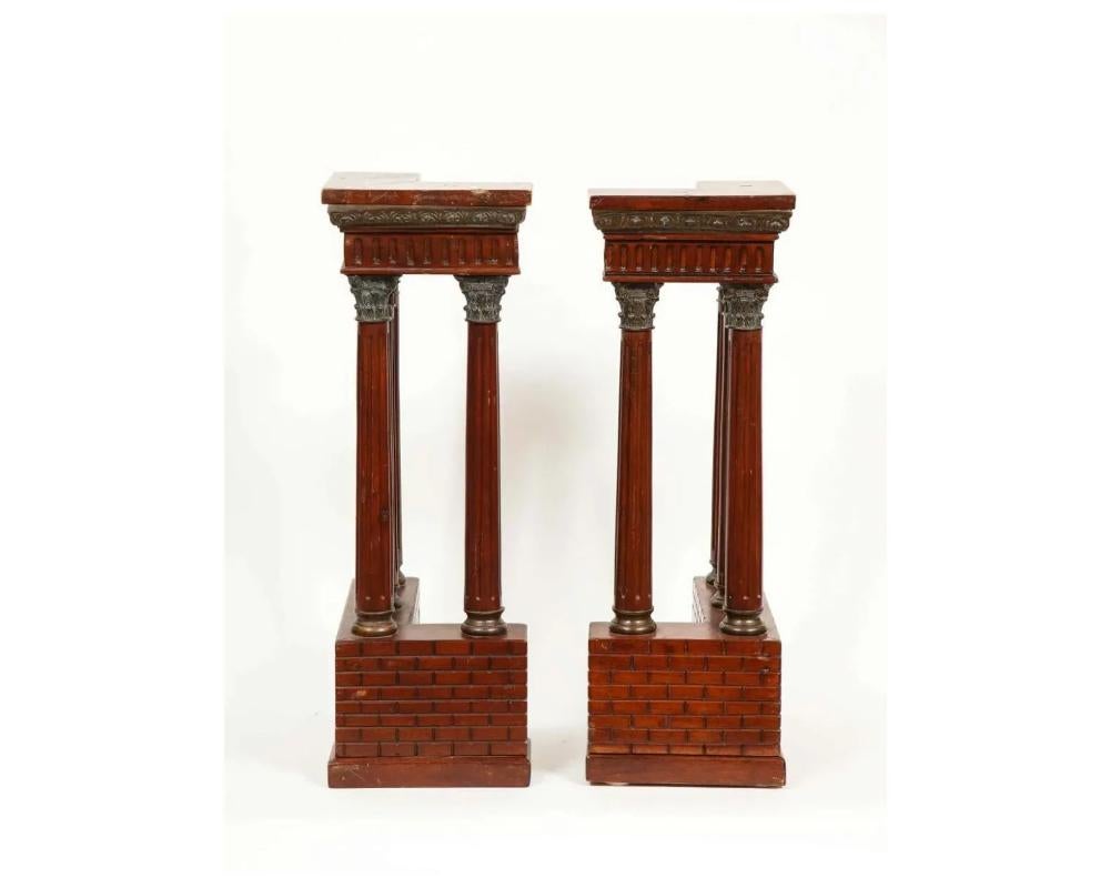 Pair of Italian Grand Tour Mahogany Wood & Bronze Roman Ruins Neoclassical Model For Sale 4
