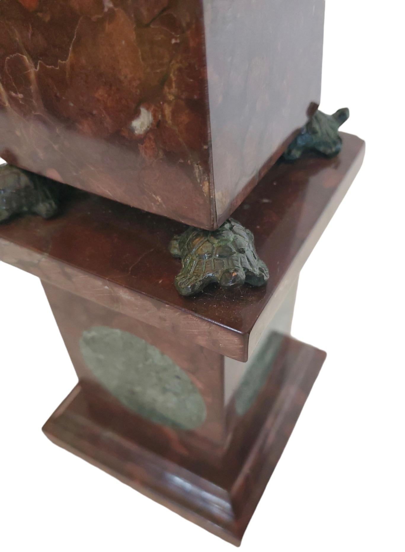 Circa 1900s.  Rouge marble with cast bronze turtles.  Excellent condition.  