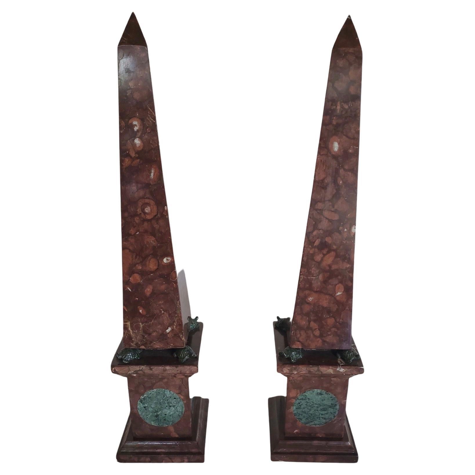 Pair of Italian Grand Tour Marble and Bronze Obelisks 