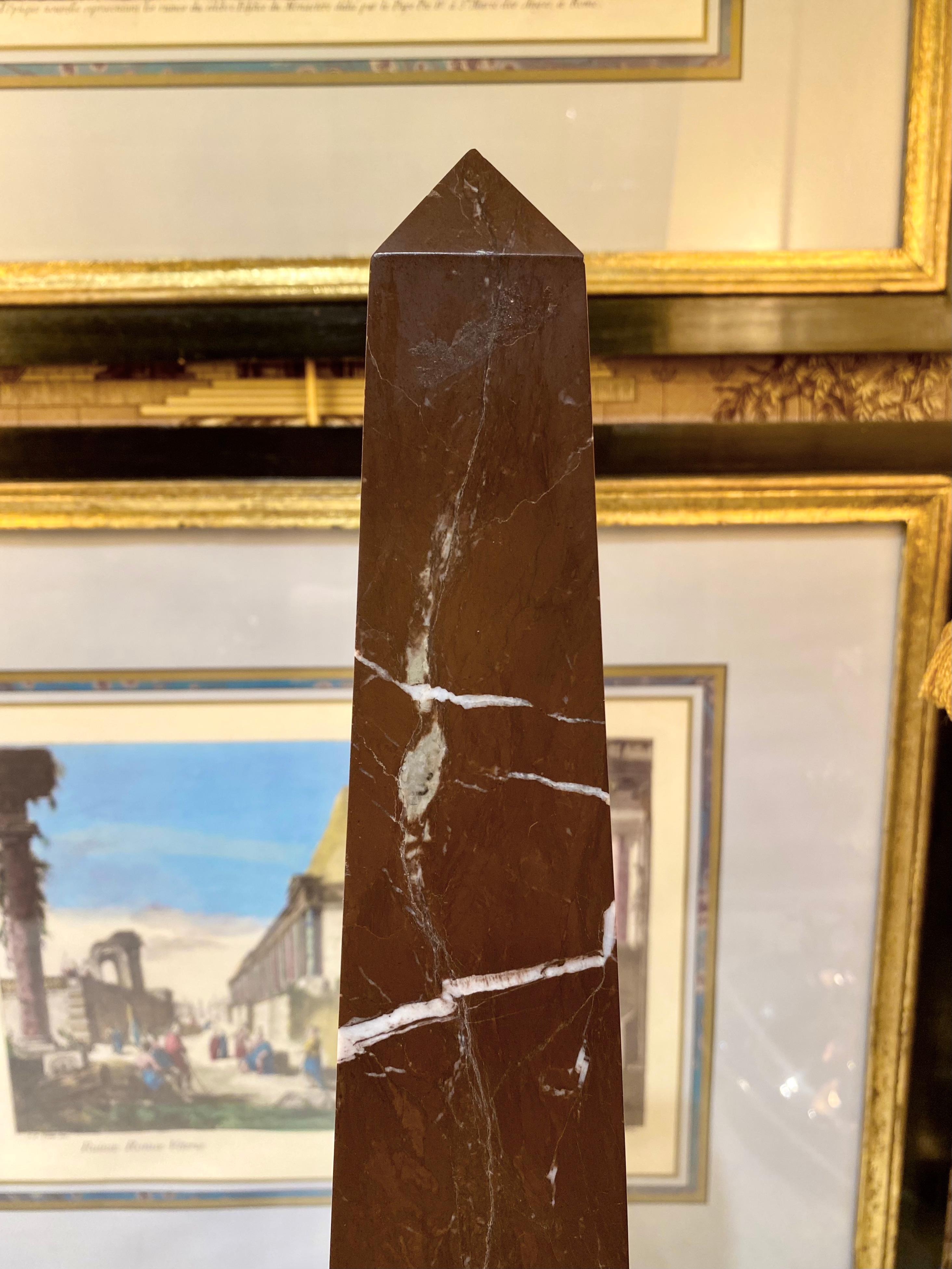 Pair of Italian Grand Tour Obelisks in Brown and White Marble 6