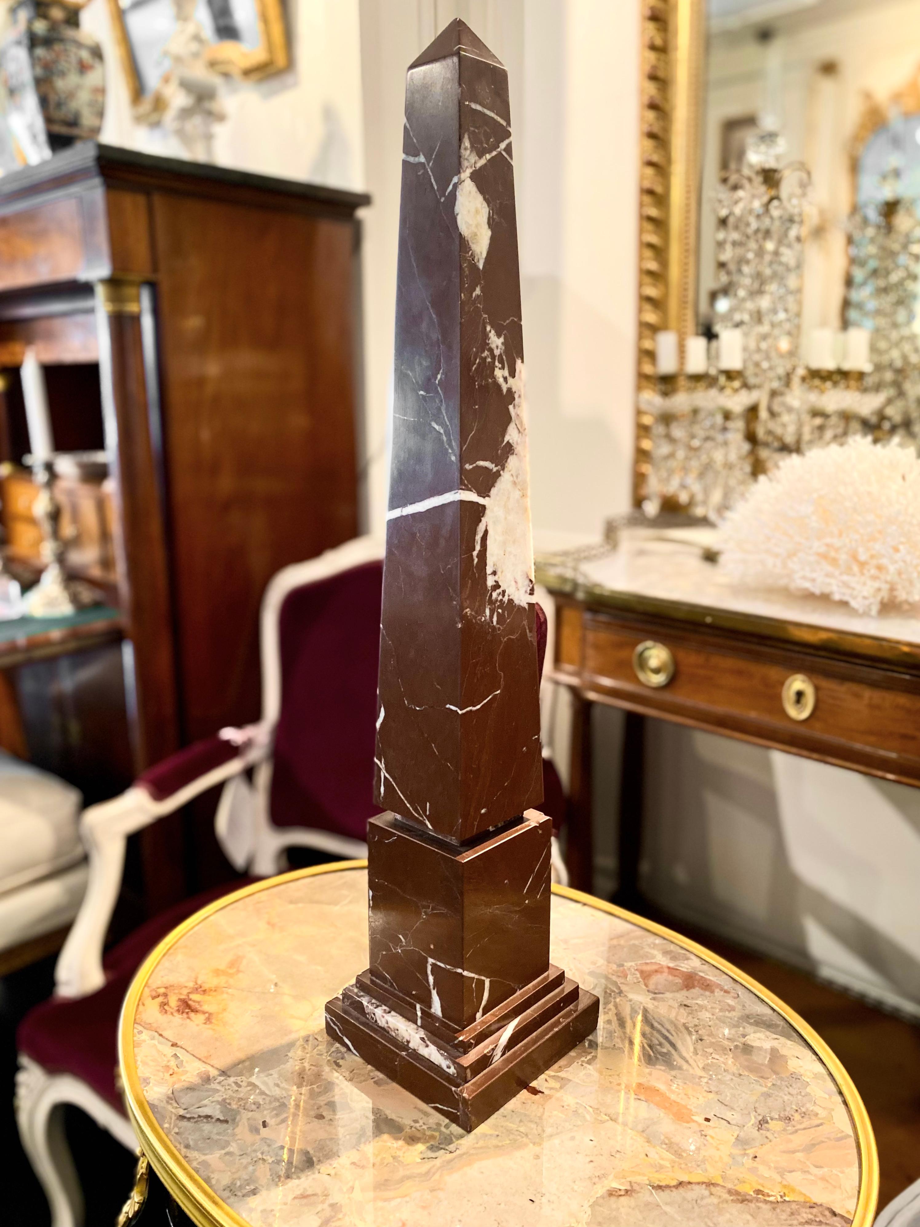 Pair of Italian Grand Tour Obelisks in Brown and White Marble 9