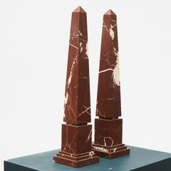 Pair of Italian Grand Tour Obelisks in Brown and White Marble