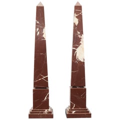 Pair of Italian Grand Tour Obelisks in Brown and White Marble