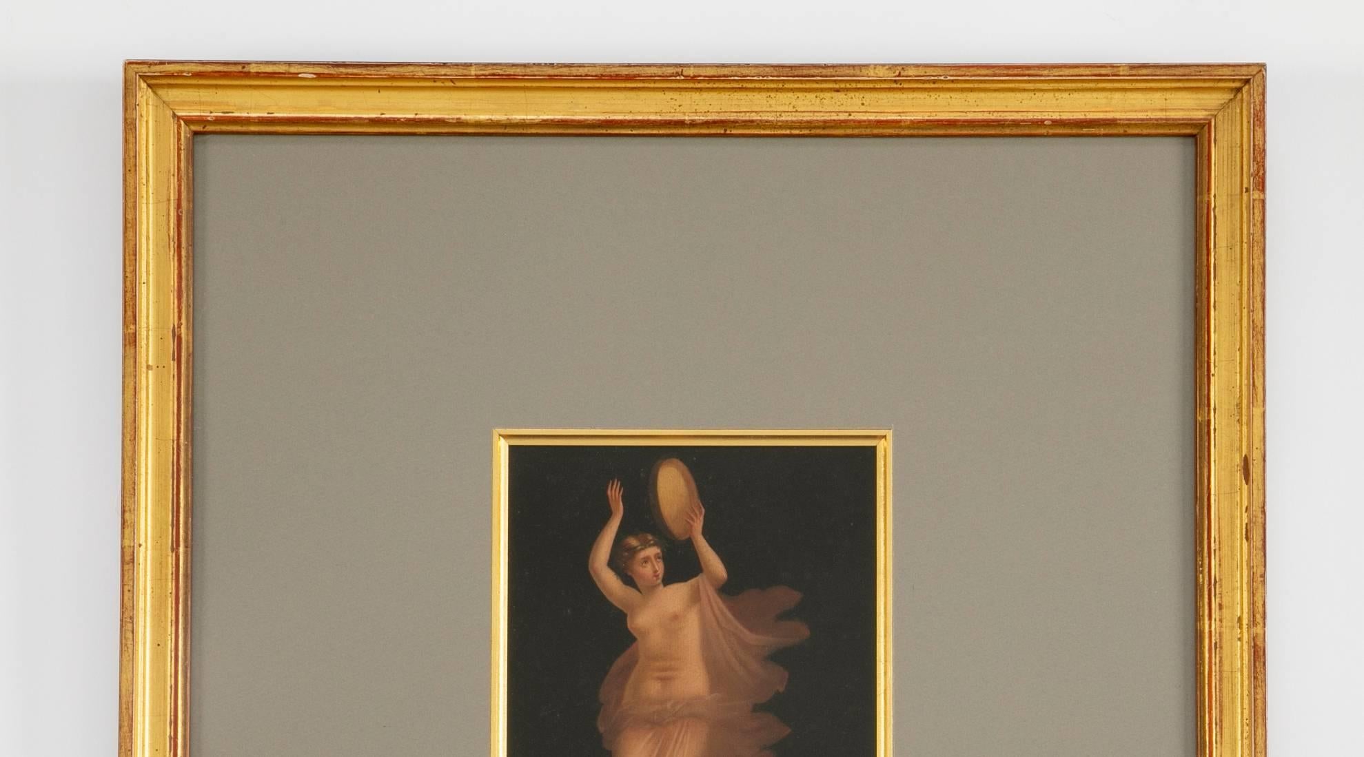 Oiled Pair of Italian Grand Tour Paintings of Maenads, After Pompeii, Signed For Sale