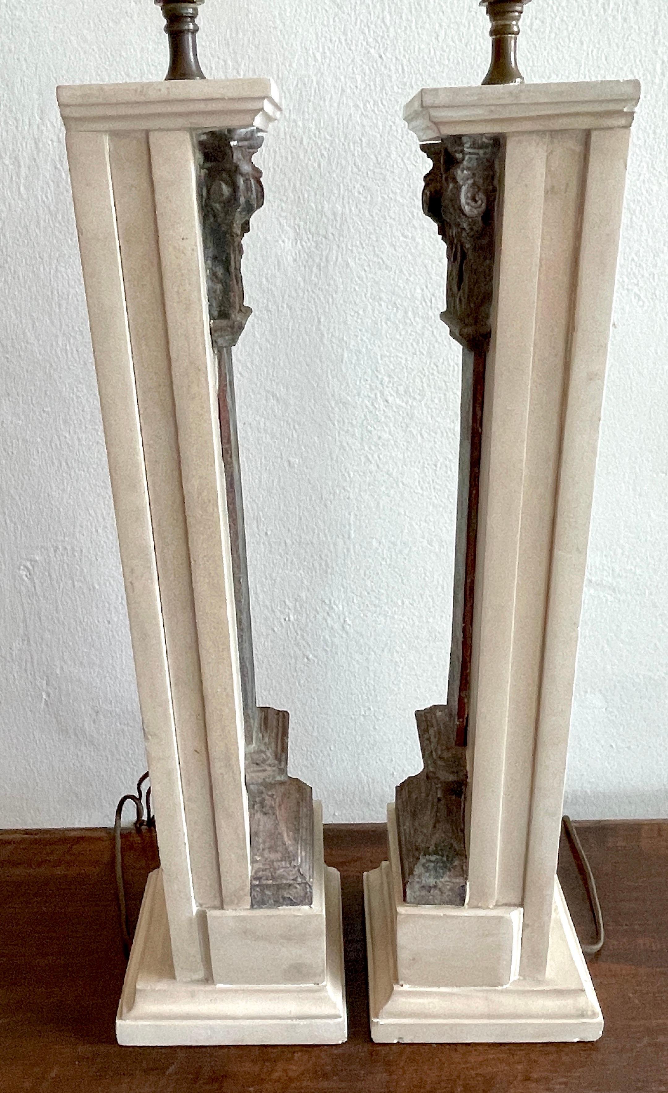 Pair of Italian Grand Tour Style Marble & Column Lamps In Good Condition In West Palm Beach, FL