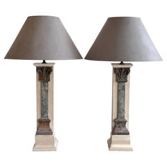 Pair of Italian Grand Tour Style Marble & Column Lamps