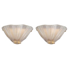 Pair of Italian Graniglia Murano Glass Uplight Sconces with Gold Flecks. 1960's.