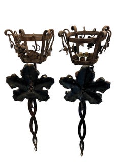 Pair of Italian Grape Cluster Wrought Iron Candle Sconces
