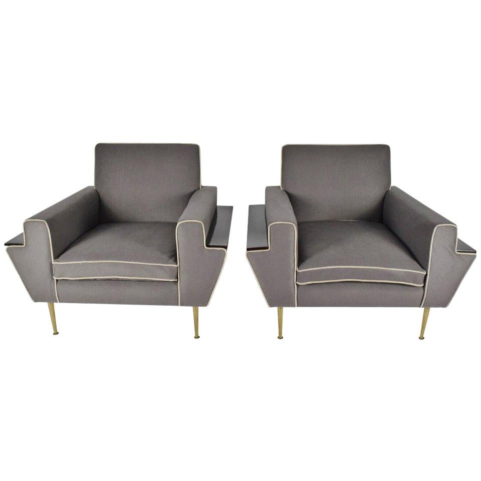 Pair of Italian Gray Lounge Chairs, 1950s