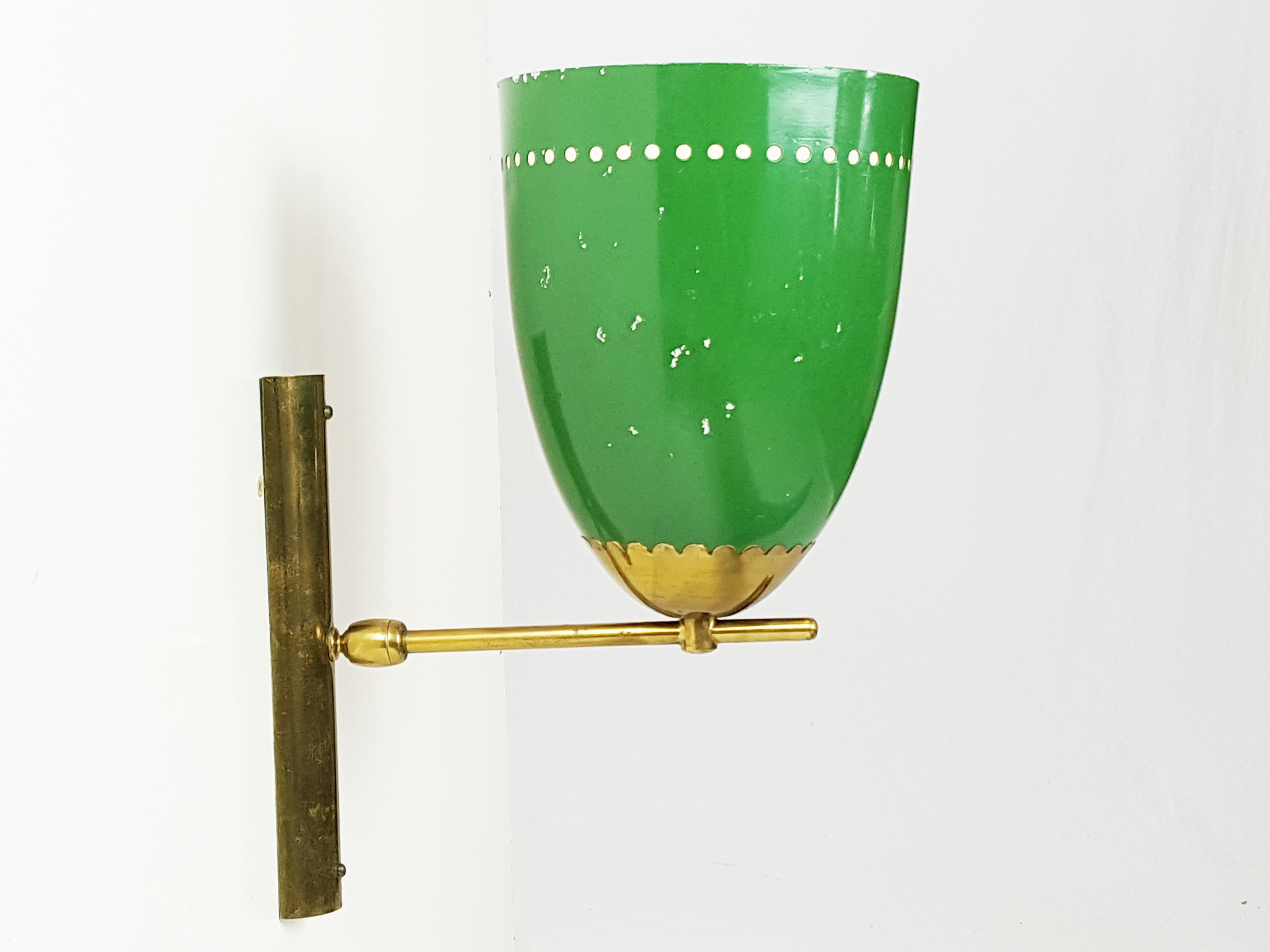 Pair of Italian Green Aluminum and Brass Adjustable 1950s Sconces 6