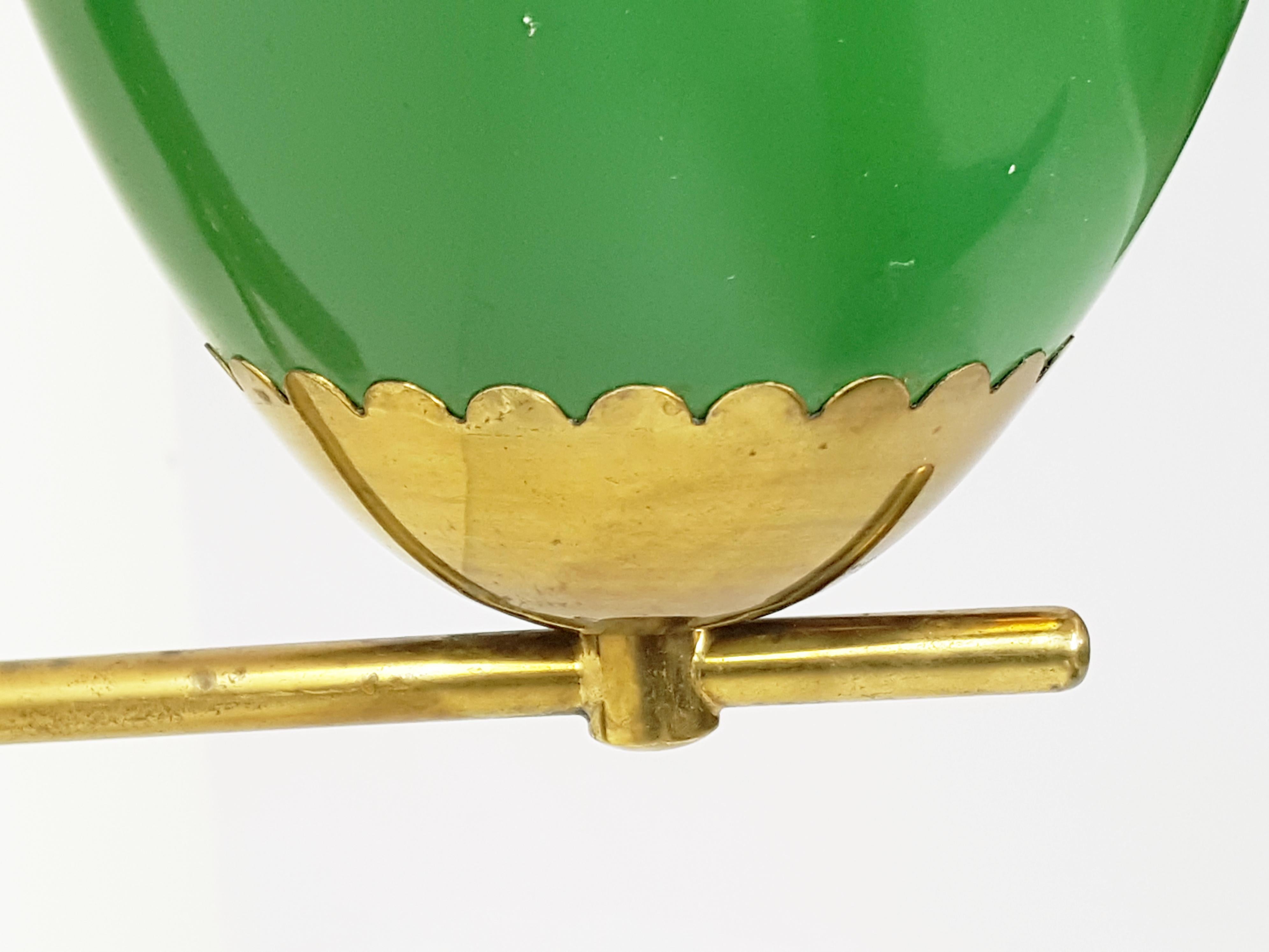Mid-20th Century Pair of Italian Green Aluminum and Brass Adjustable 1950s Sconces