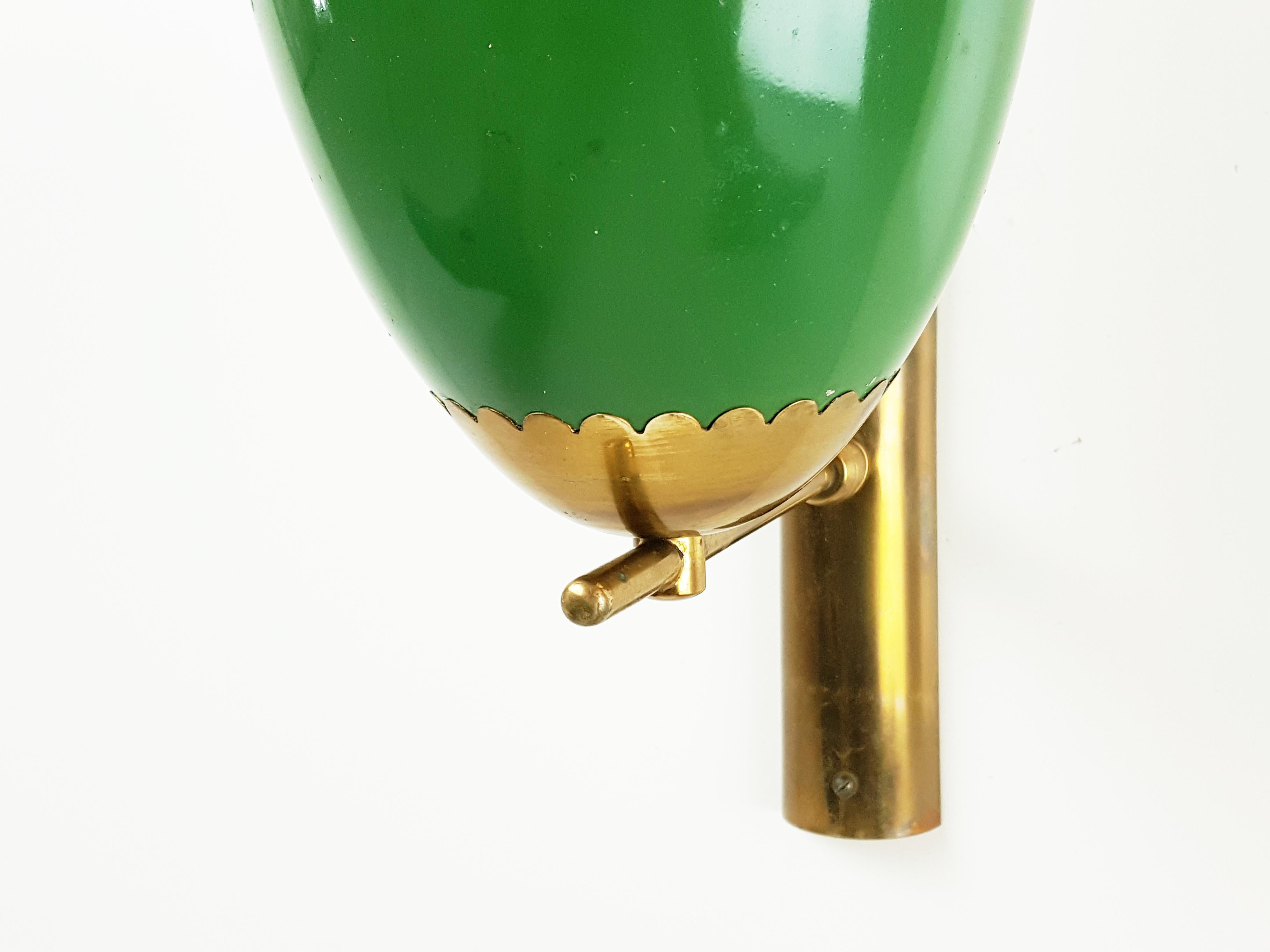 Pair of Italian Green Aluminum and Brass Adjustable 1950s Sconces 3