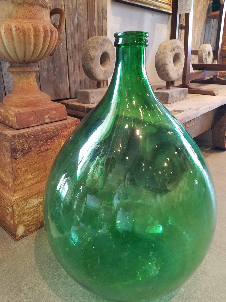 Pair Of Italian Green Glass Demijohns For Sale At 1stdibs Demijohns For Sale Demijohn For