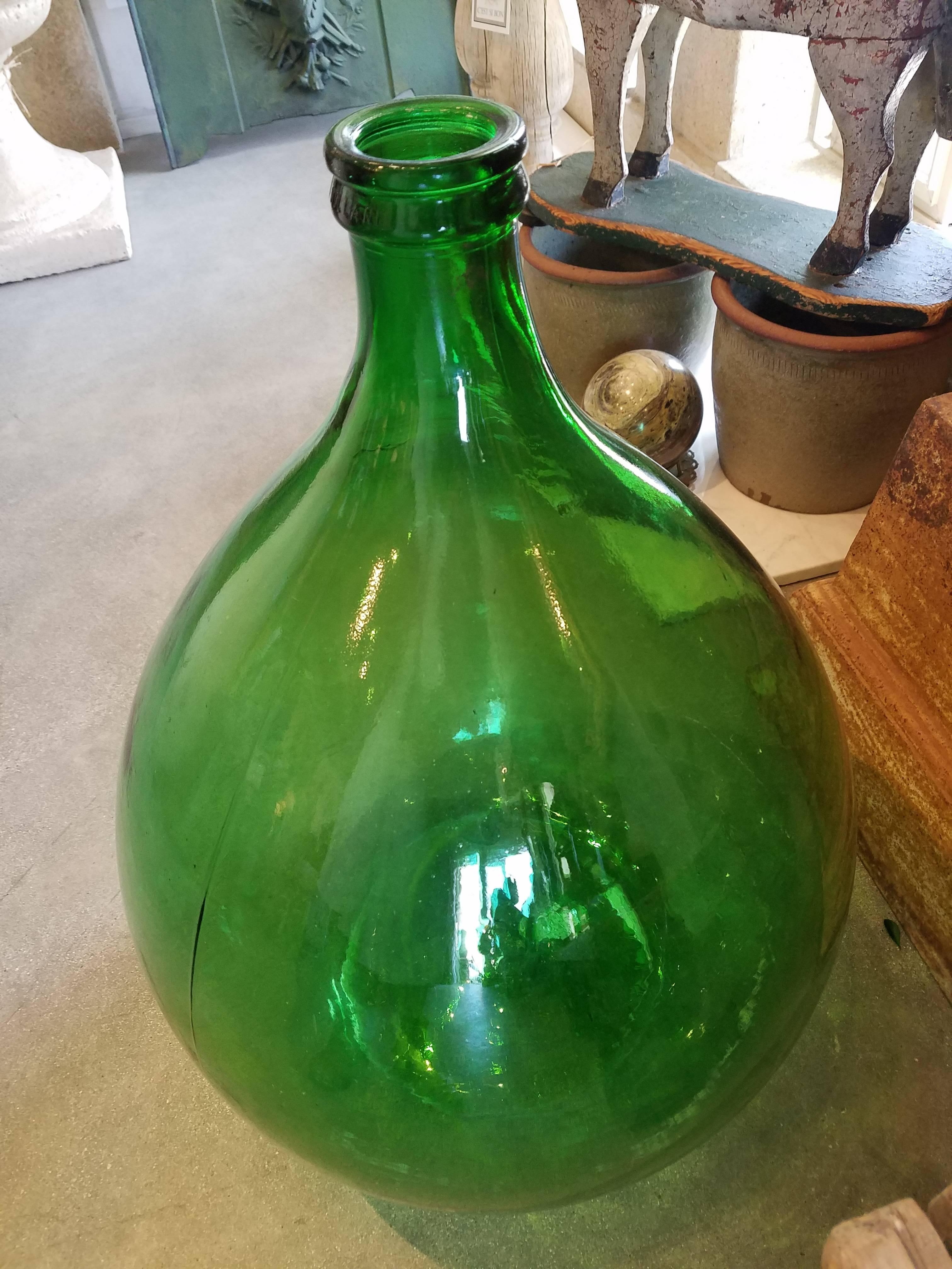 Pair of Italian Green Glass Demijohns In Excellent Condition For Sale In Cardiff, CA