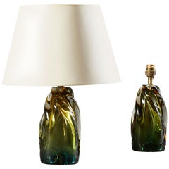 Pair of Italian Green Glass Lamps after Seguso