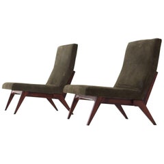 Pair of Italian Green Leather Lounge Chairs, 1960s