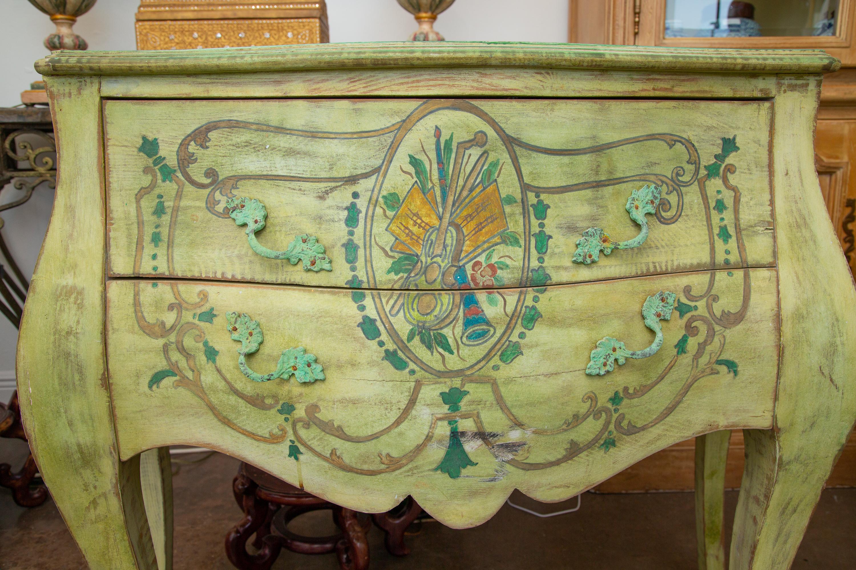 20th Century Pair of Italian Green Painted Commodes For Sale
