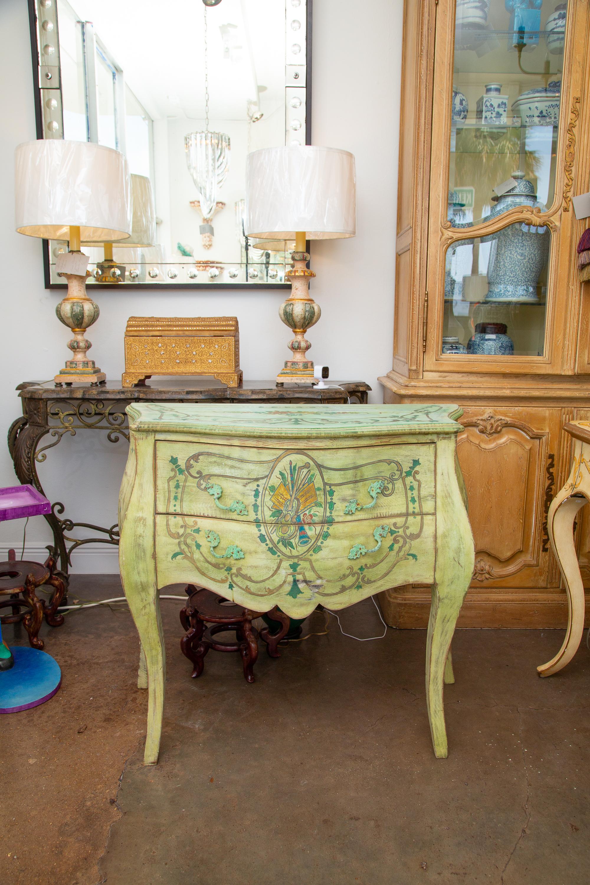 Pair of Italian Green Painted Commodes For Sale 1