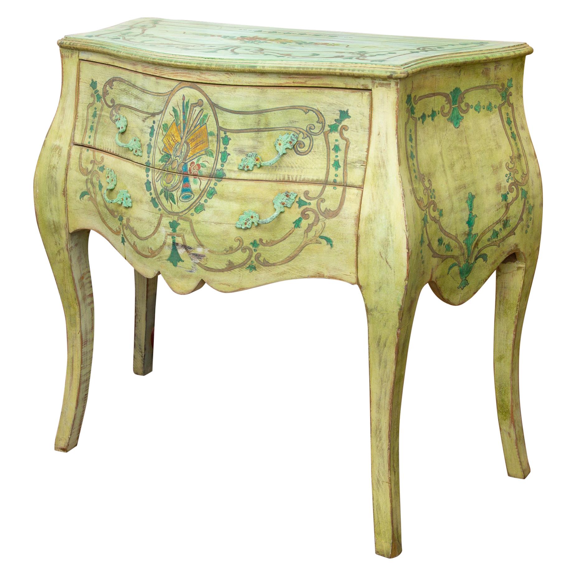 Pair of Italian Green Painted Commodes For Sale