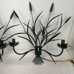 Pair of Italian Green Painted Metal Wheat Wall Sconces