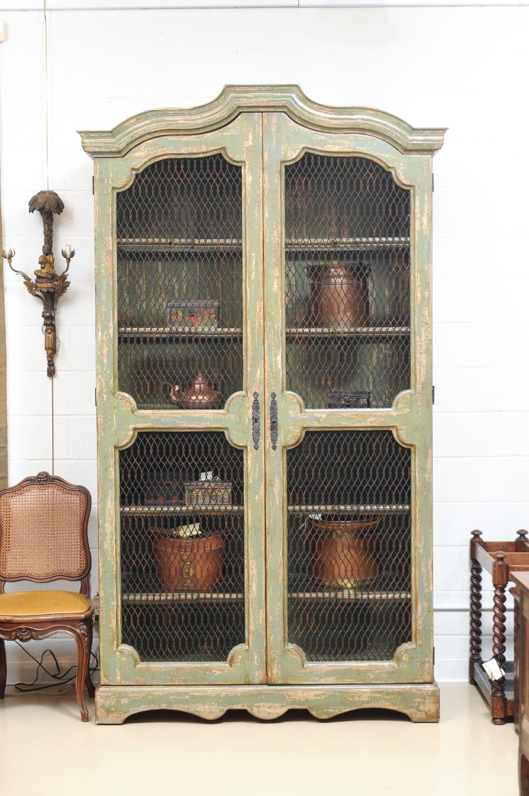 Pair of Italian Green Painted Rococo Style Bookcases 4