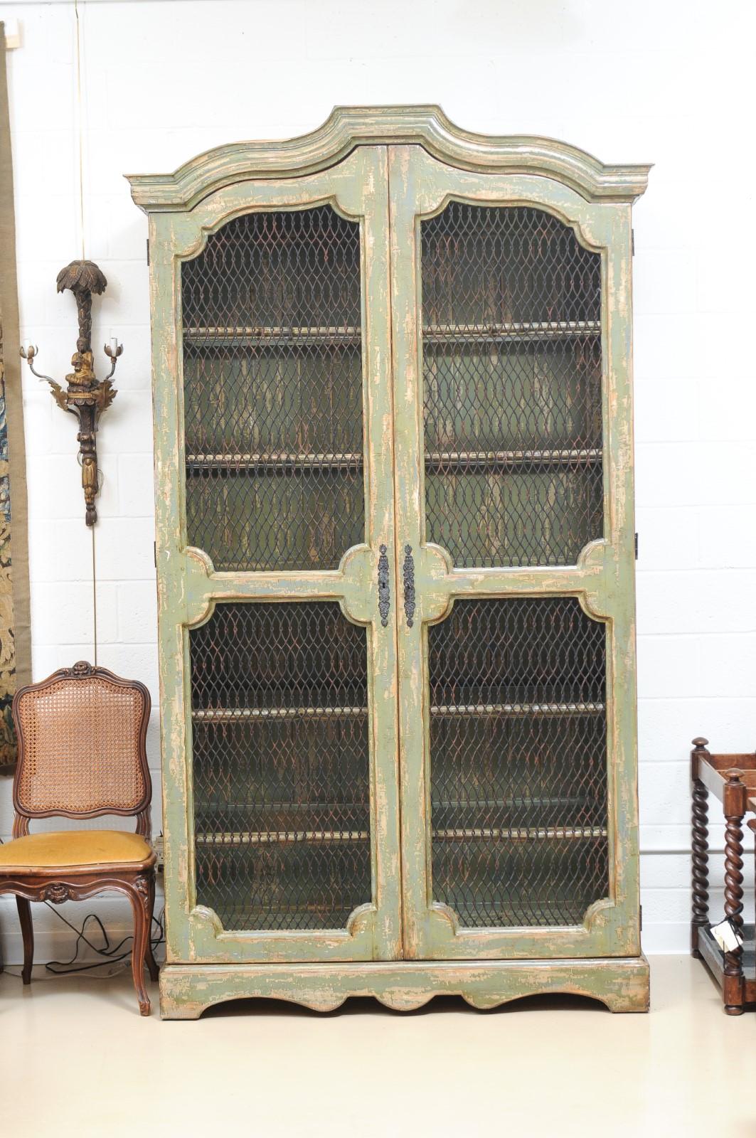 Pair of Italian Green Painted Rococo Style Bookcases 7
