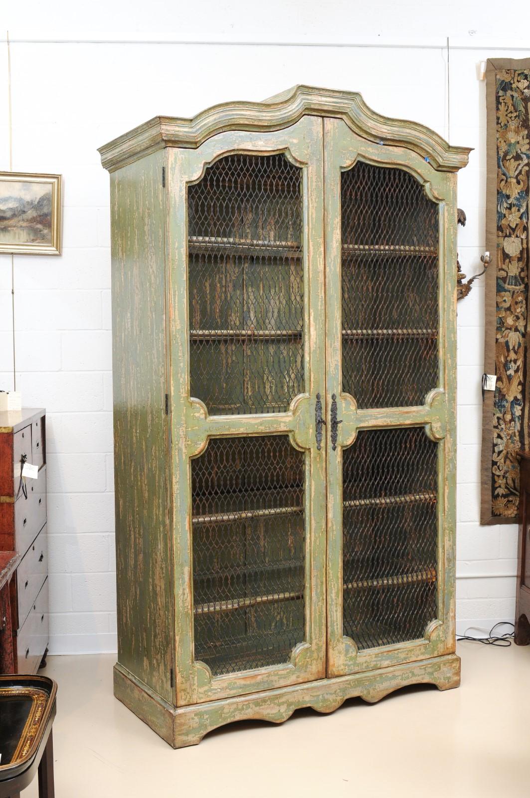 Wood Pair of Italian Green Painted Rococo Style Bookcases
