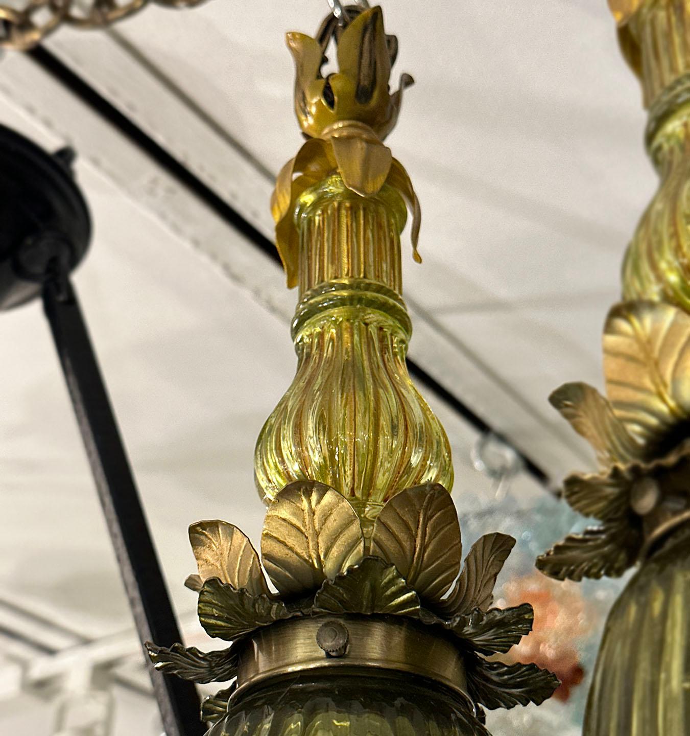 Pair of Italian Green Pendant Lights, Sold Individually In Good Condition For Sale In New York, NY