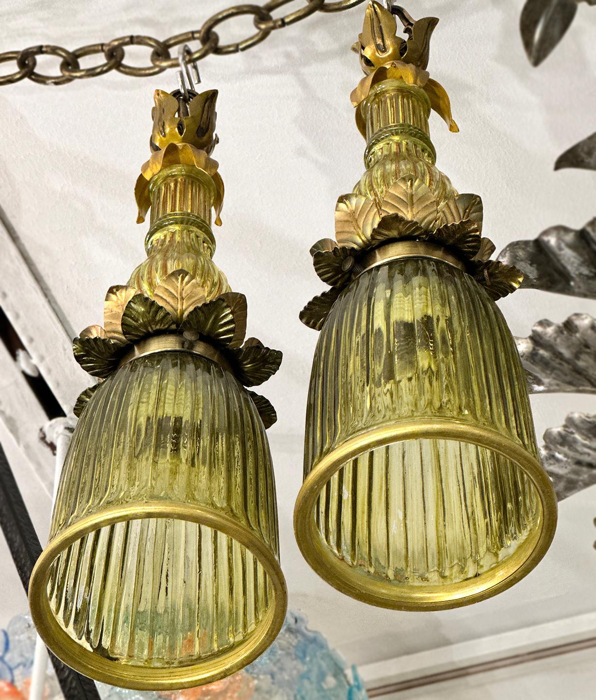 Metal Pair of Italian Green Pendant Lights, Sold Individually For Sale