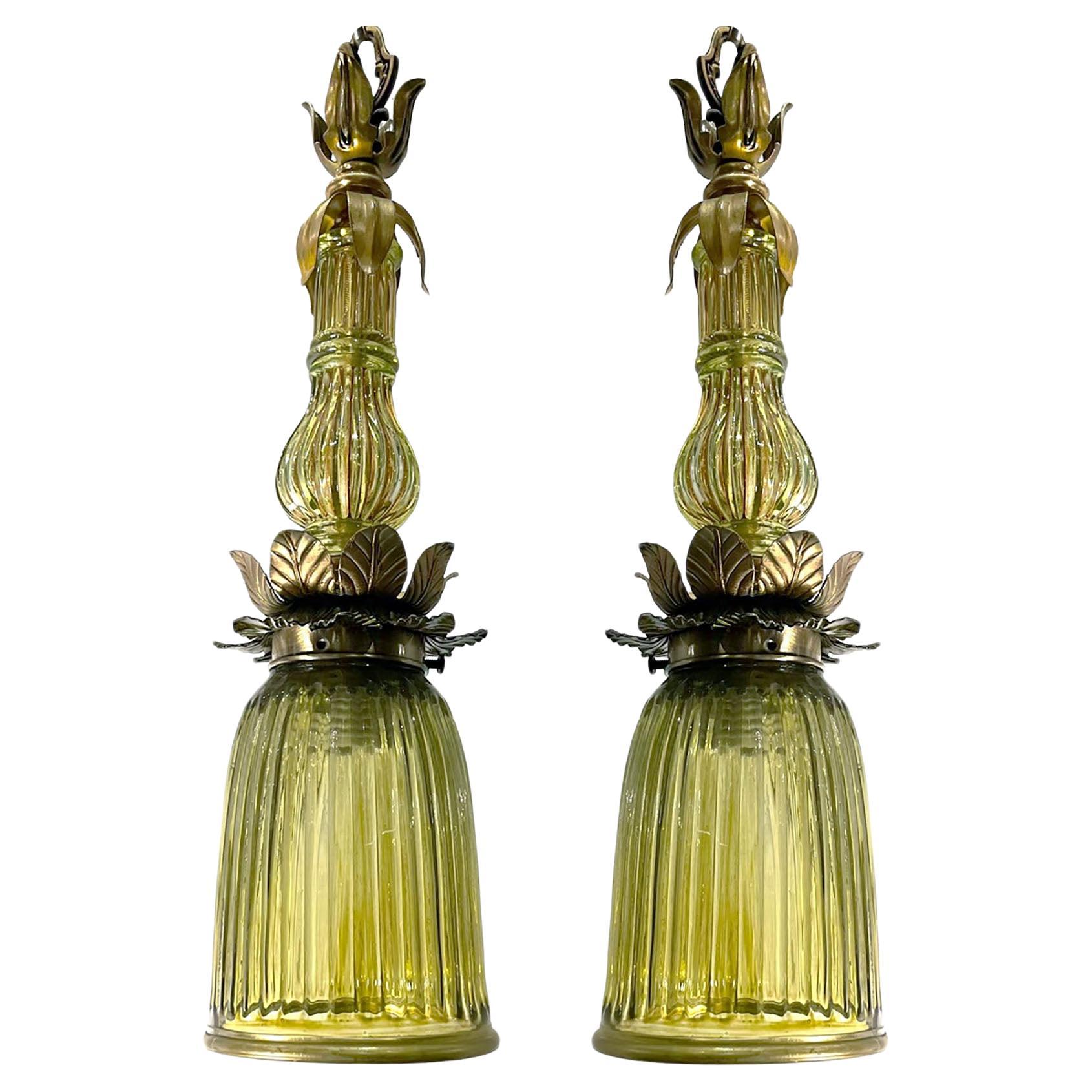 Pair of Italian Green Pendant Lights, Sold Individually For Sale