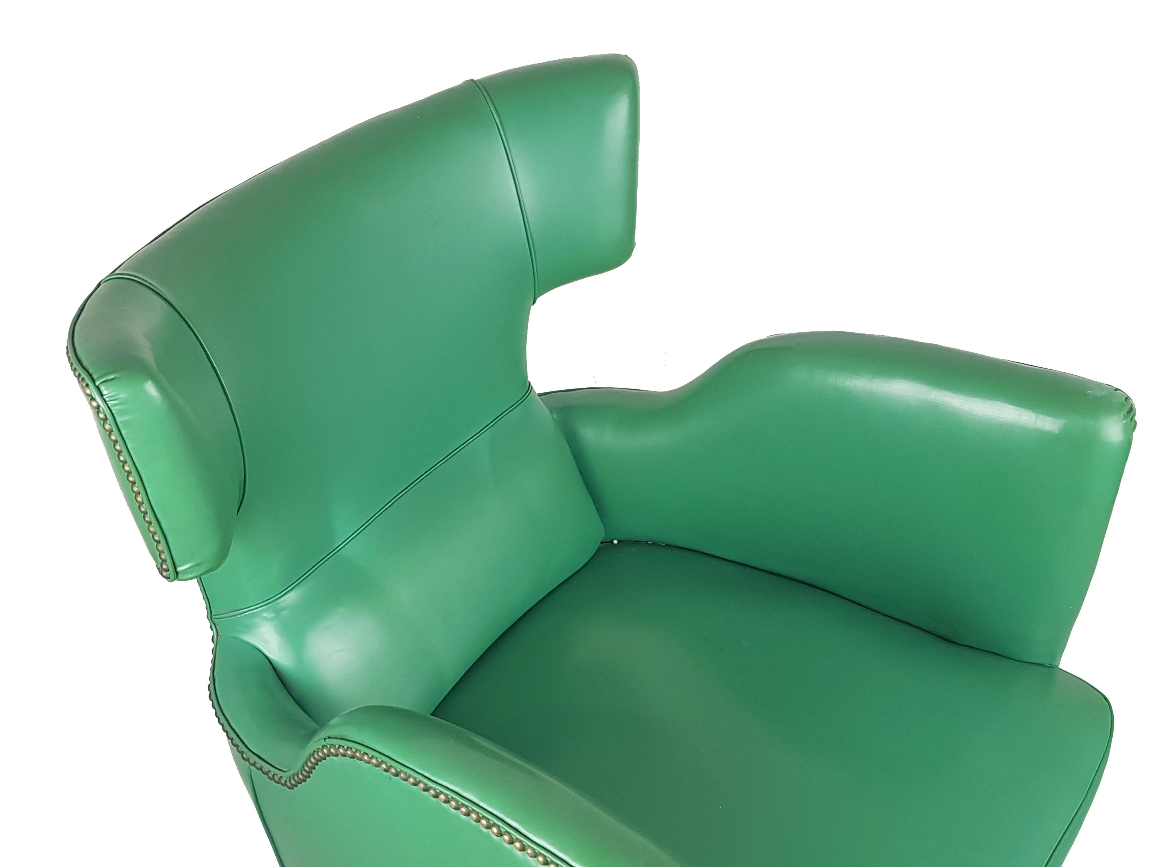 Pair of Italian Green Skai & Wood '50s Armchairs in the Style of Melchiorre Bega For Sale 9