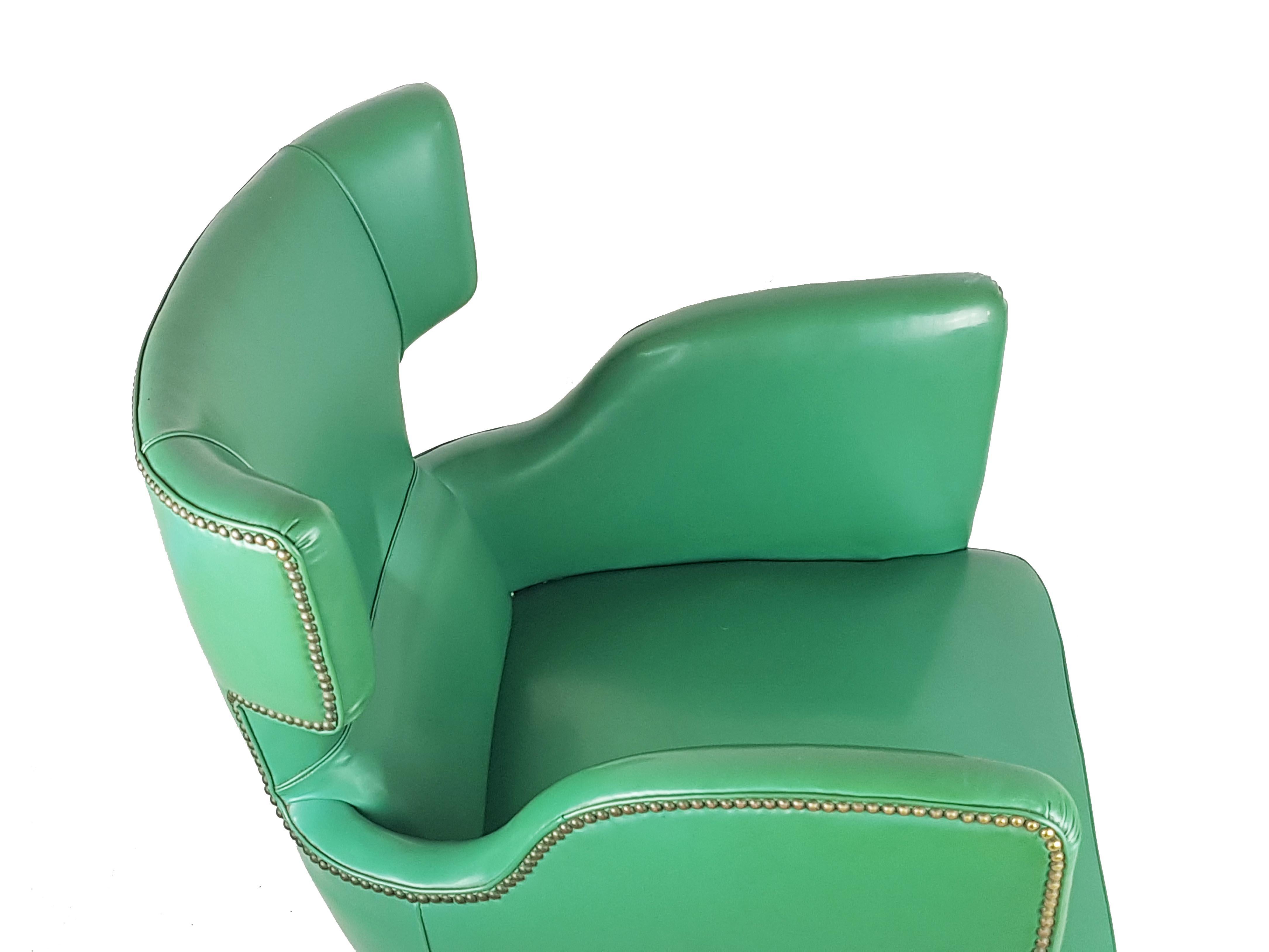 Pair of Italian Green Skai & Wood '50s Armchairs in the Style of Melchiorre Bega For Sale 13