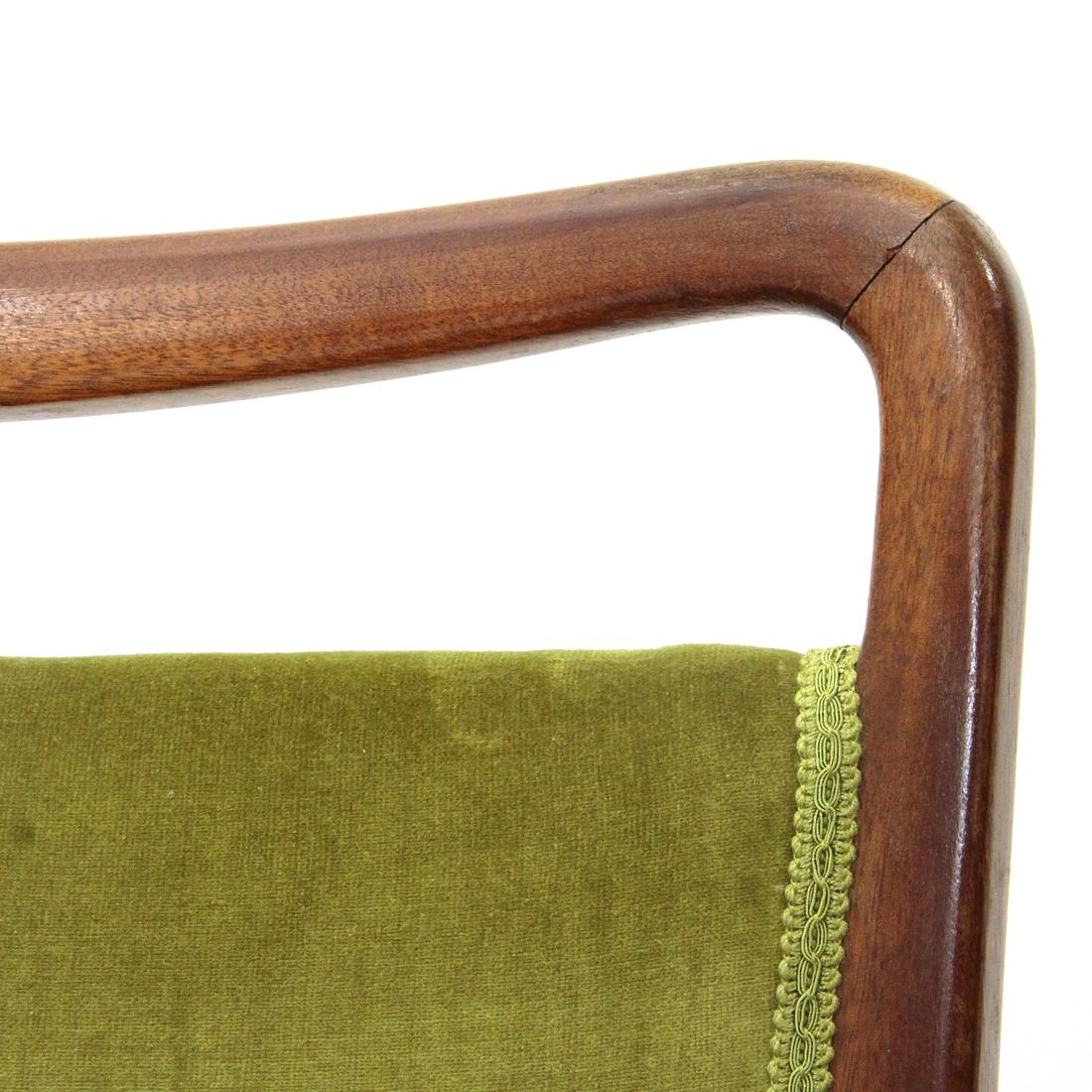 Pair of Italian Green Velvet Armchairs with Pouf, 1940s 5