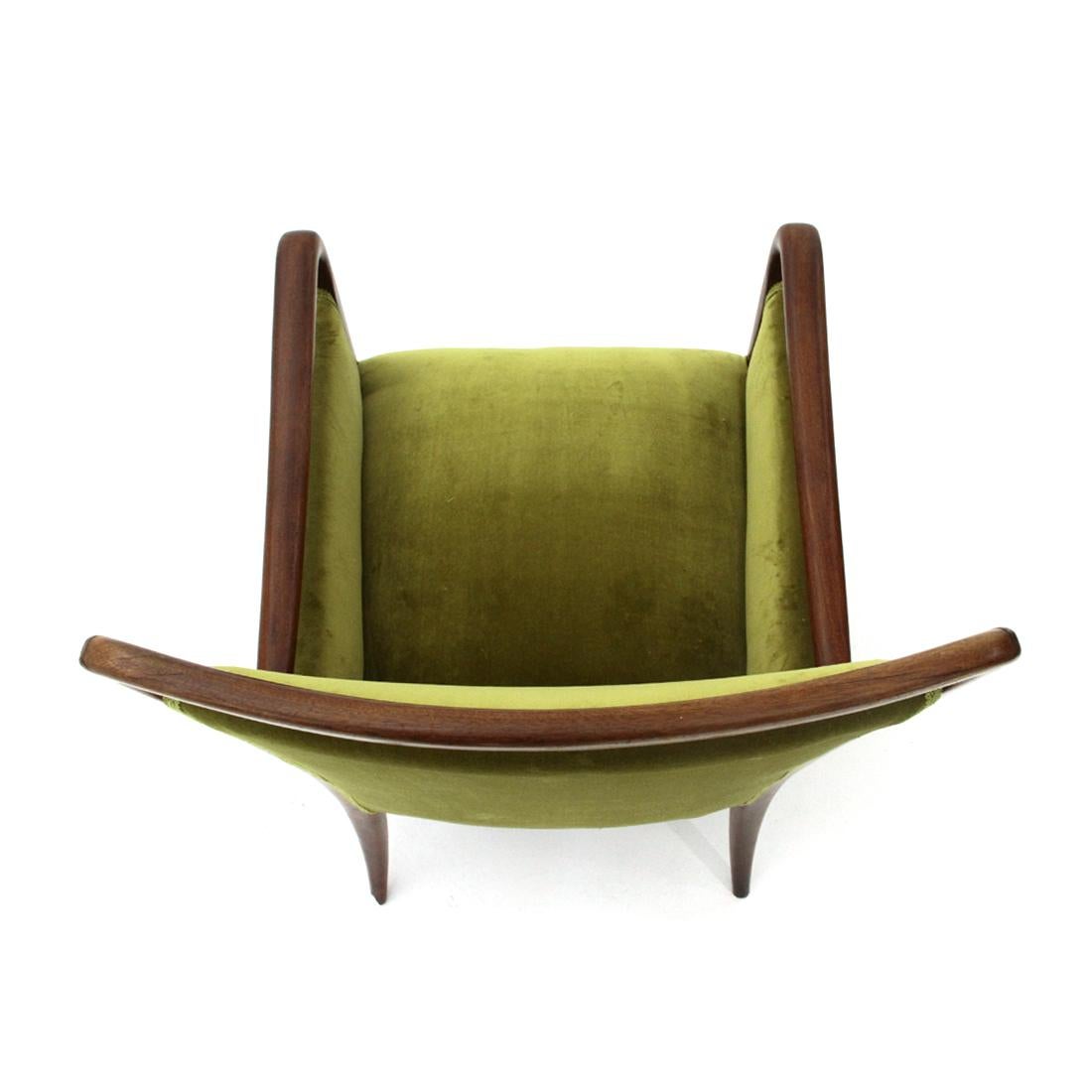 Pair of Italian Green Velvet Armchairs with Pouf, 1940s 3