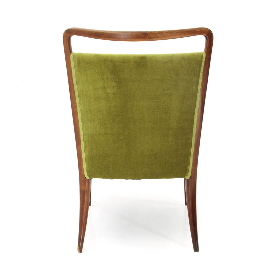 Pair of Italian Green Velvet Armchairs with Pouf, 1940s 4