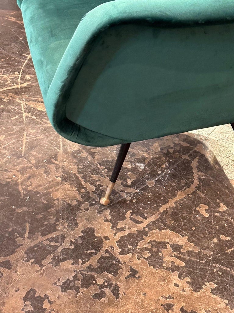 Pair of Italian Green Velvet MidCentury Modern Chairs For Sale at 1stDibs