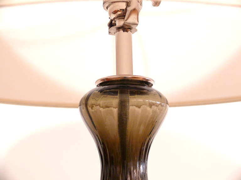 Mid-20th Century Pair of Italian Grey Glass Table Lamps For Sale