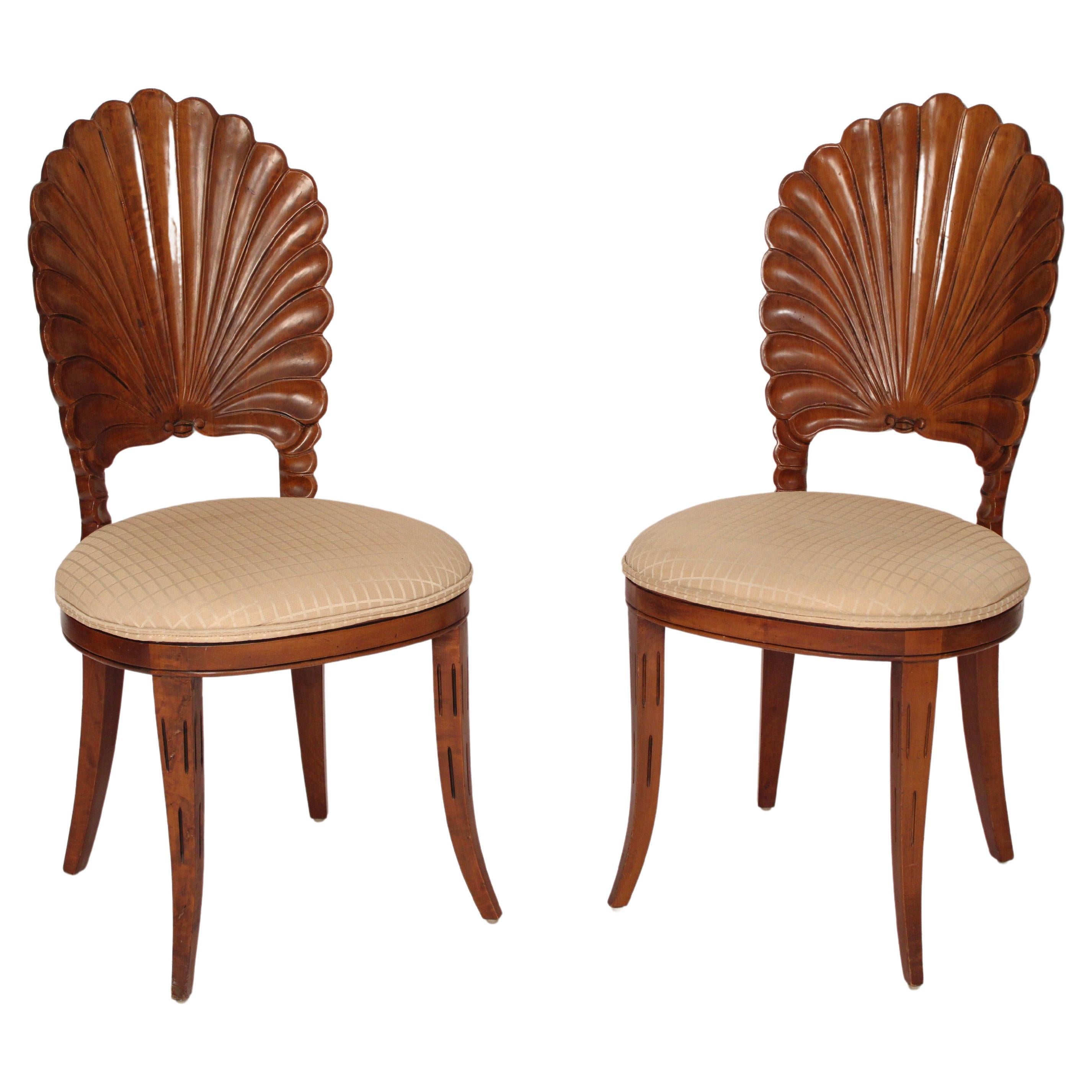 Pair of Italian Grotto Style Shell Back Side Chairs