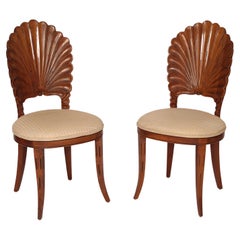 Vintage Pair of Italian Grotto Style Shell Back Side Chairs