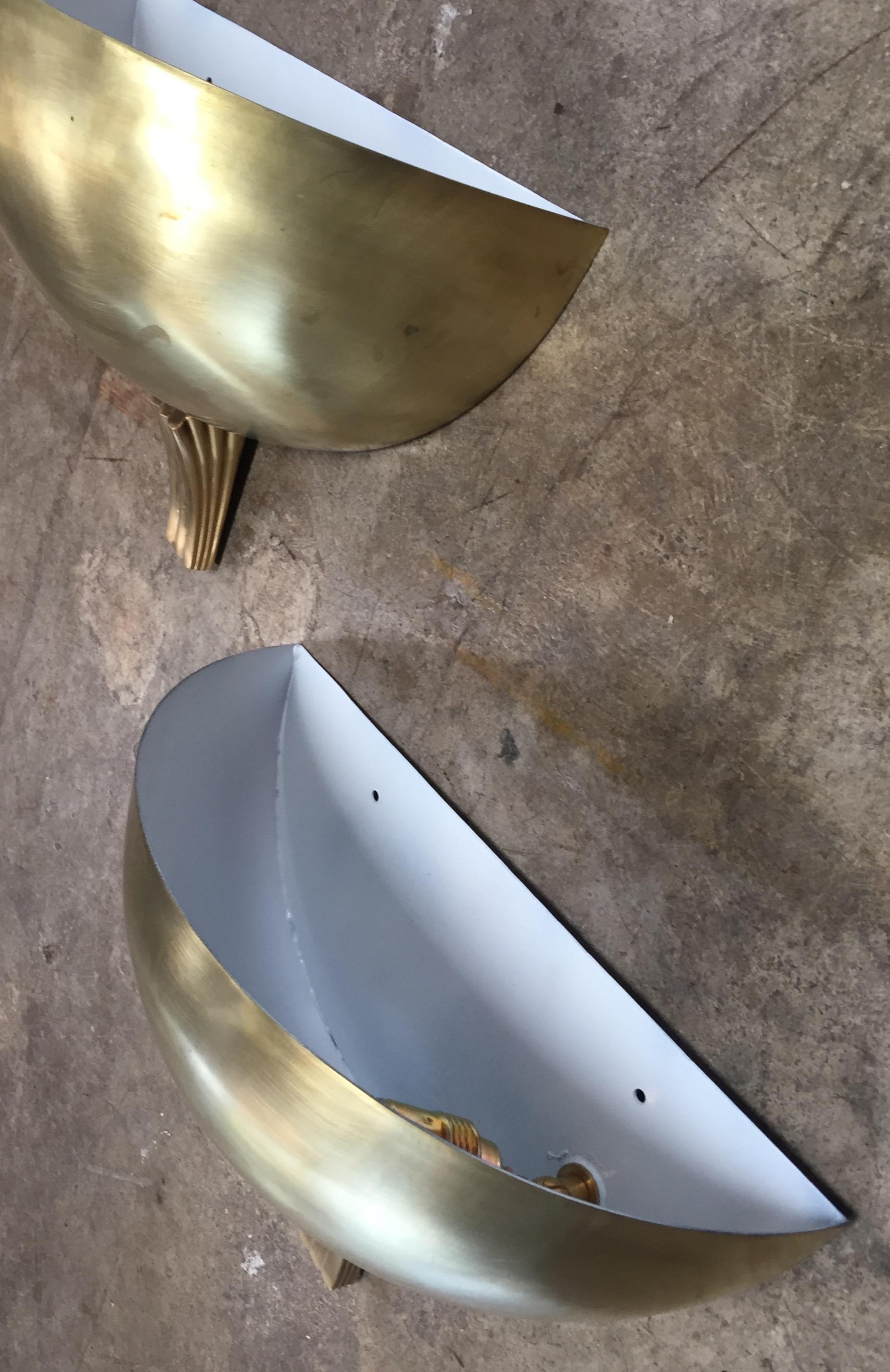 Pair of Italian Half Moon in Brass Wall Lights In Good Condition For Sale In Los Angeles, CA