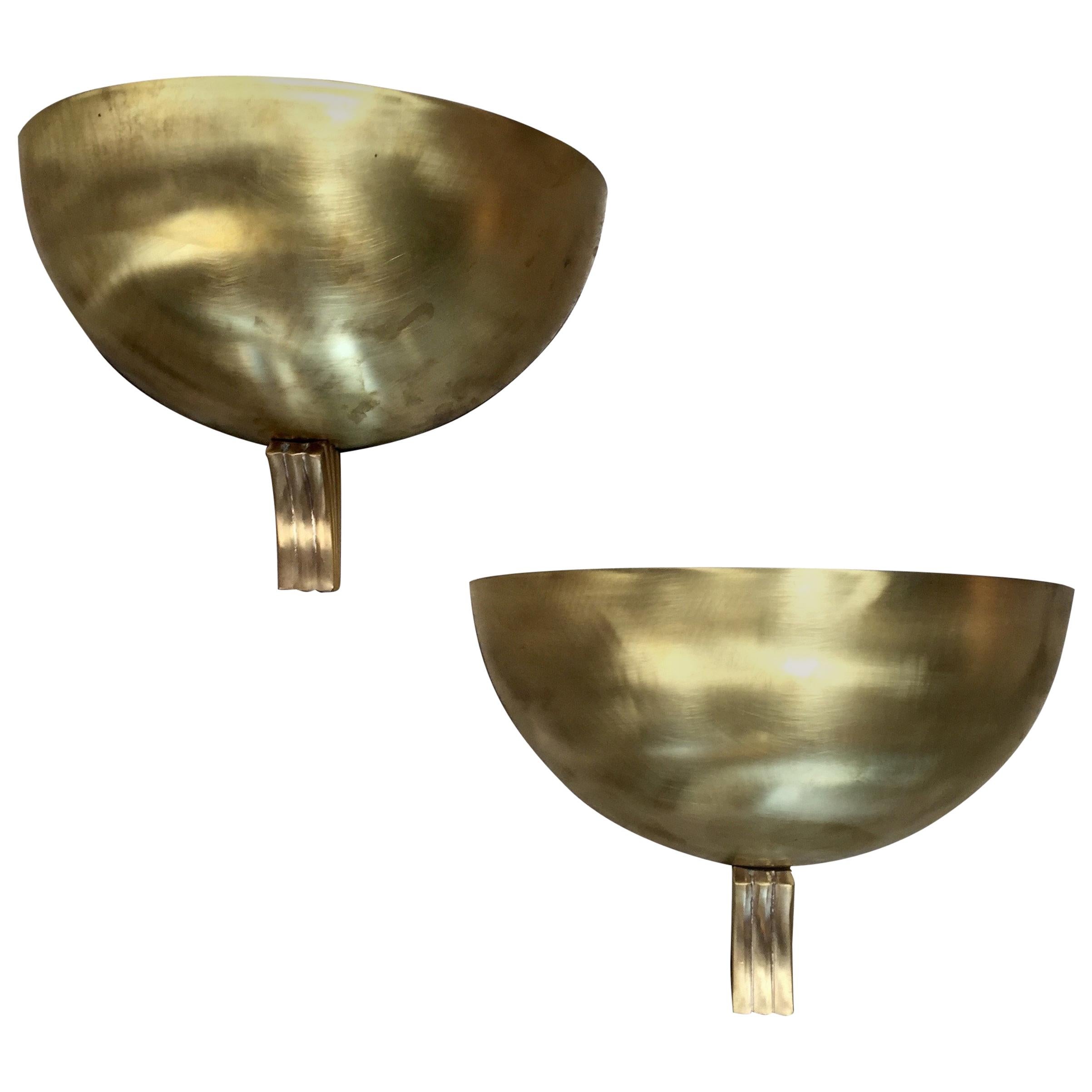 Pair of Italian Half Moon in Brass Wall Lights For Sale