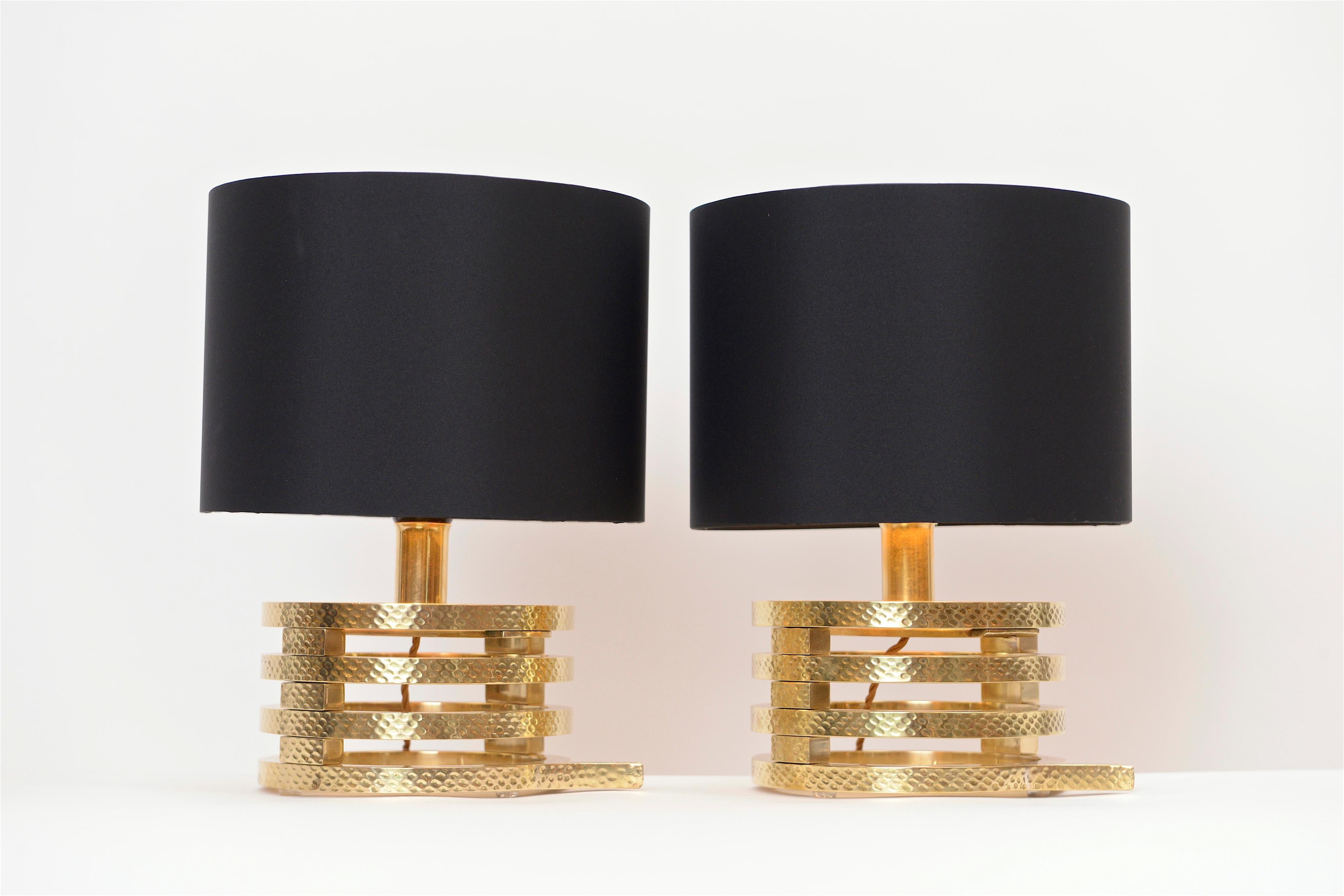 Pair of Italian Hammered Brass Table Lamps, circa 1960 1