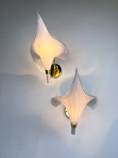 Pair of Italian Hand Blown Murano Glass Calla Lilly wall lights By Franco Luce