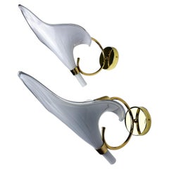 Pair of Italian Hand Blown Murano Glass Calla Lilly wall lights By Franco Luce