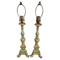 Pair of Italian Hand-carved Candlestick Lamps