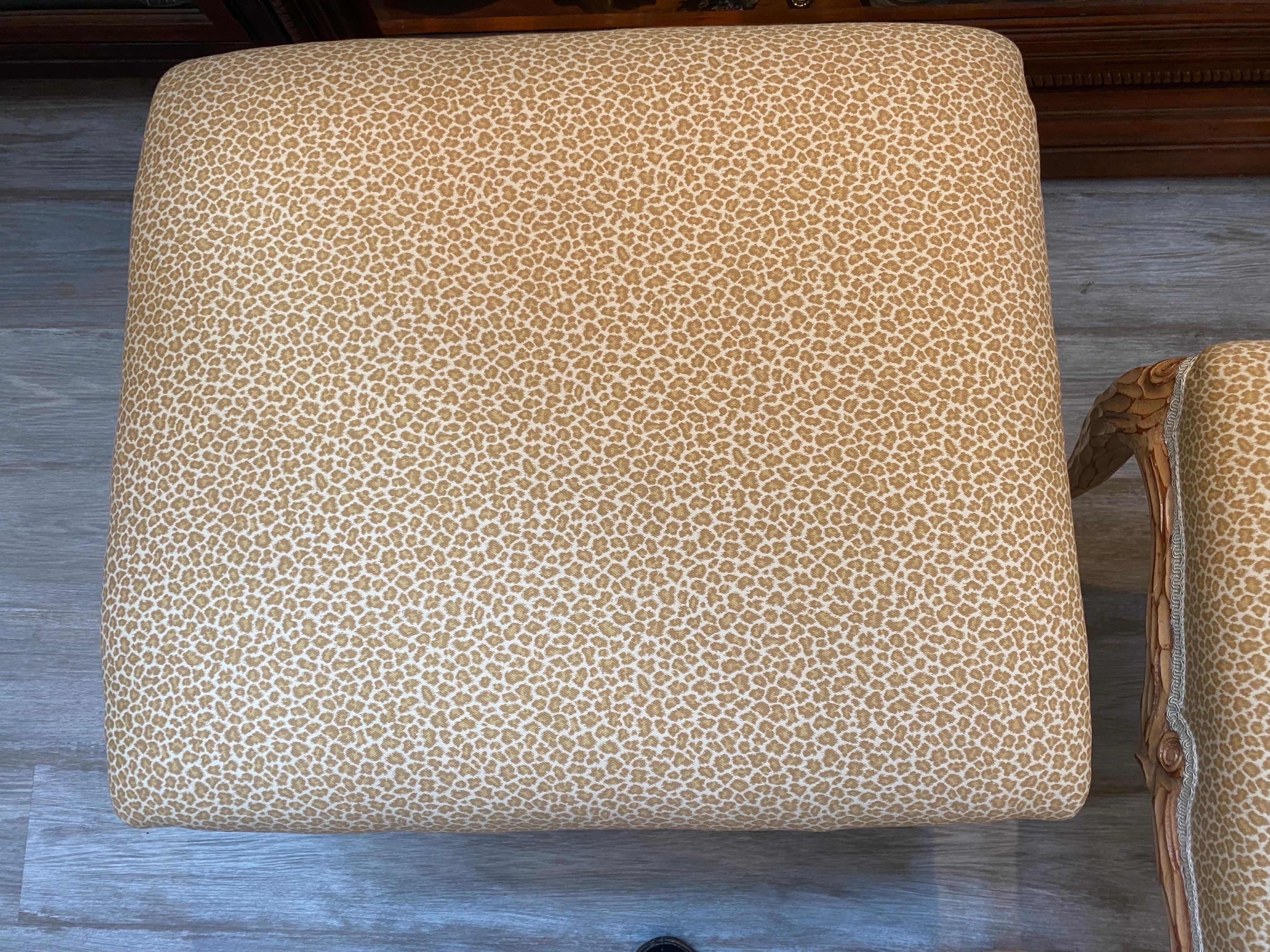 Pair of Italian Hand Carved Faux Bois Ottomans In Excellent Condition For Sale In Lambertville, NJ