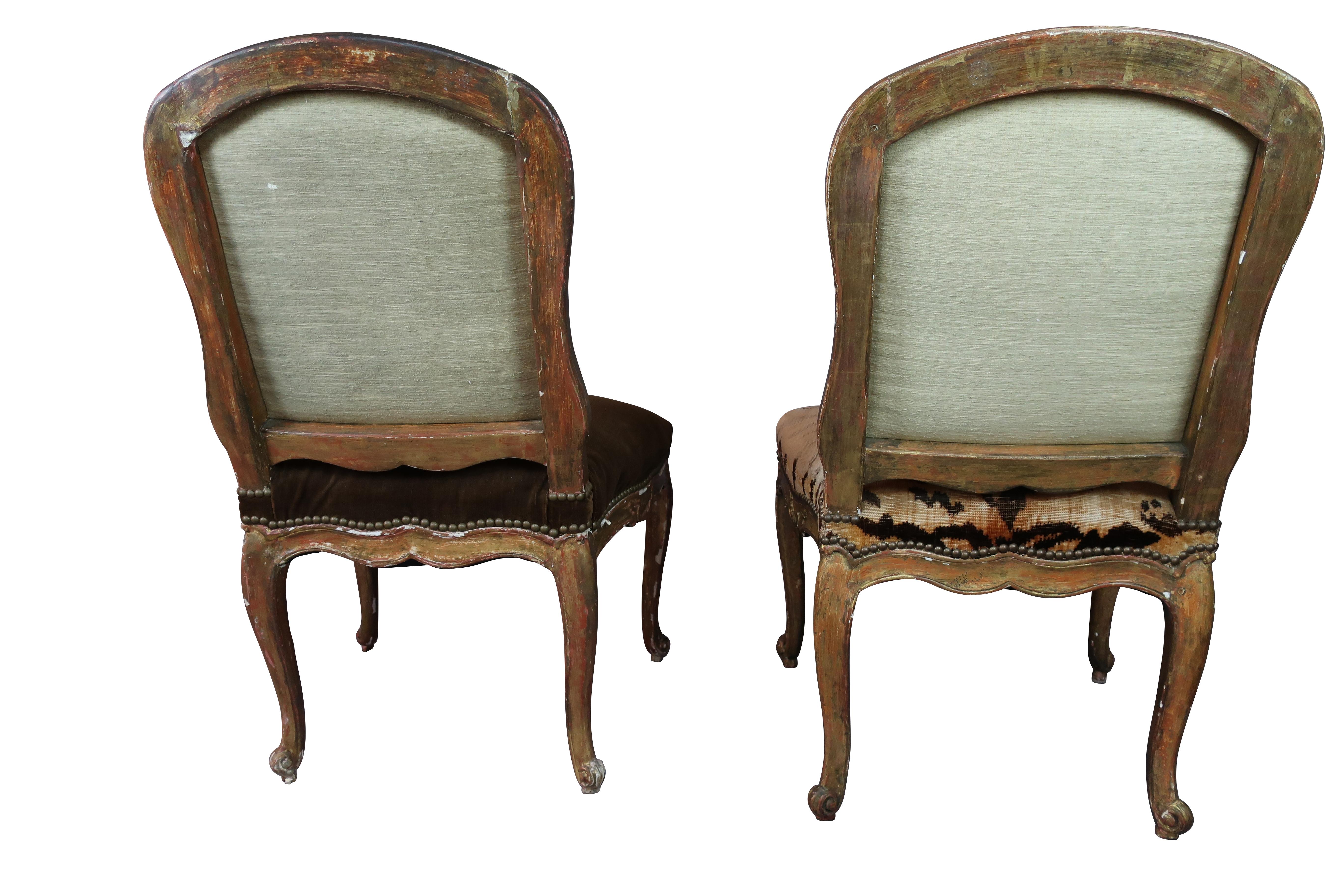 Italian Hand Carved Florentine Gilt Chairs with Original Animal Print Fabric 3