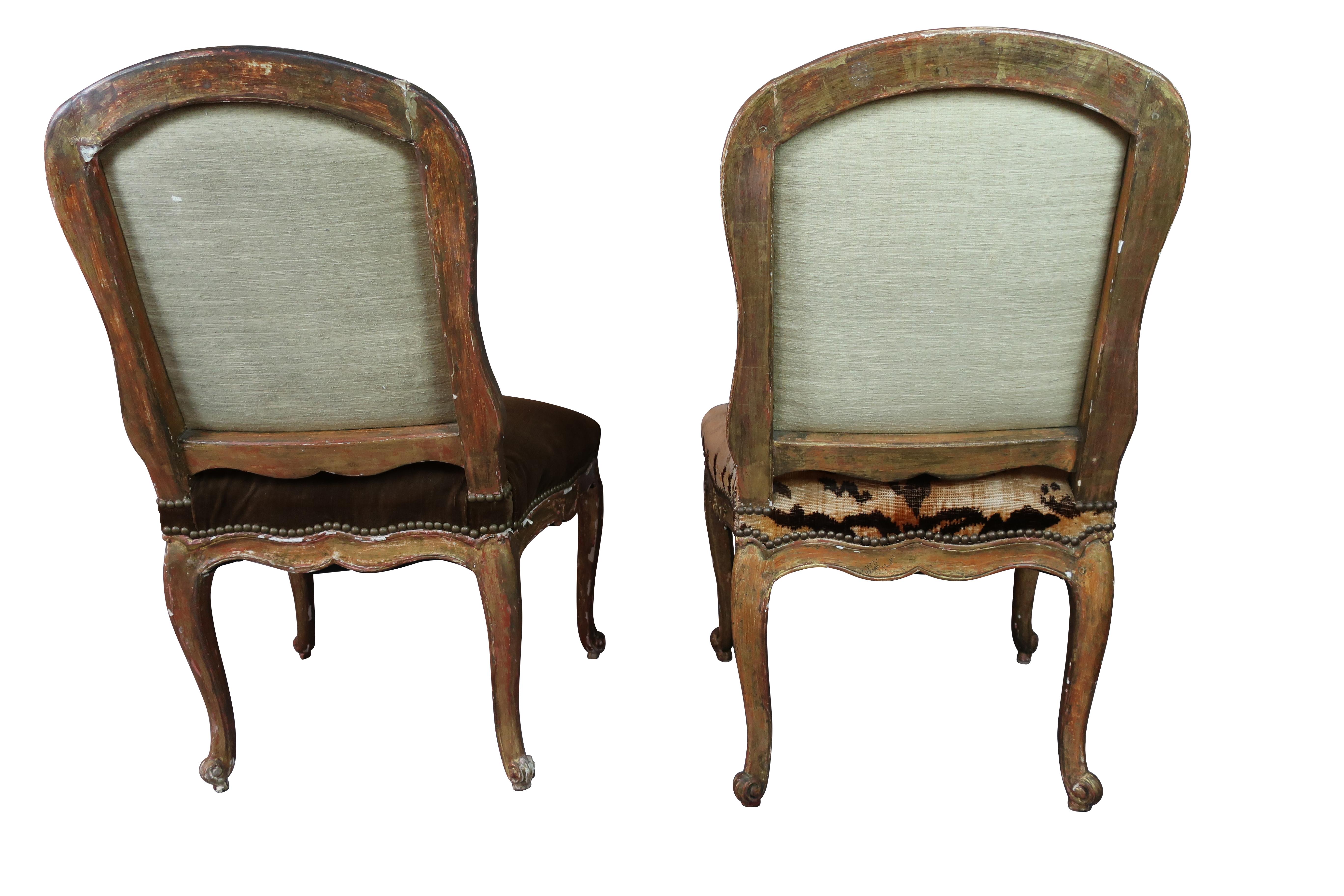 Italian Hand Carved Florentine Gilt Chairs with Original Animal Print Fabric 2