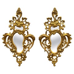 Pair of Italian Hand Carved Giltwood Mirrors, c. 1900's