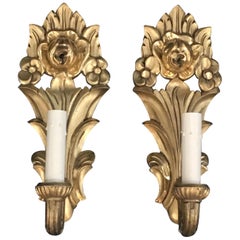 Pair of Italian Hand Carved Giltwood Sconces